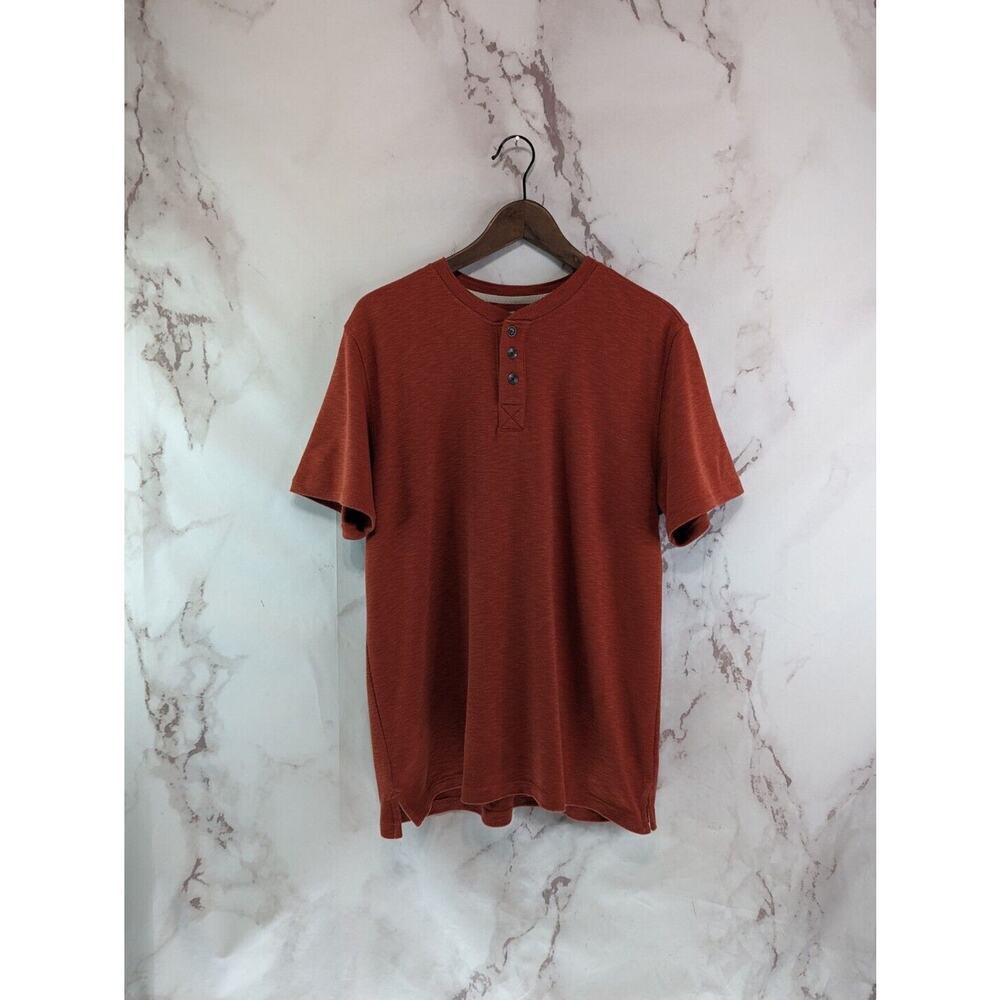 North River Outfitters Shirt Mens Medium Orange Henley Button Short Sleeve Modal